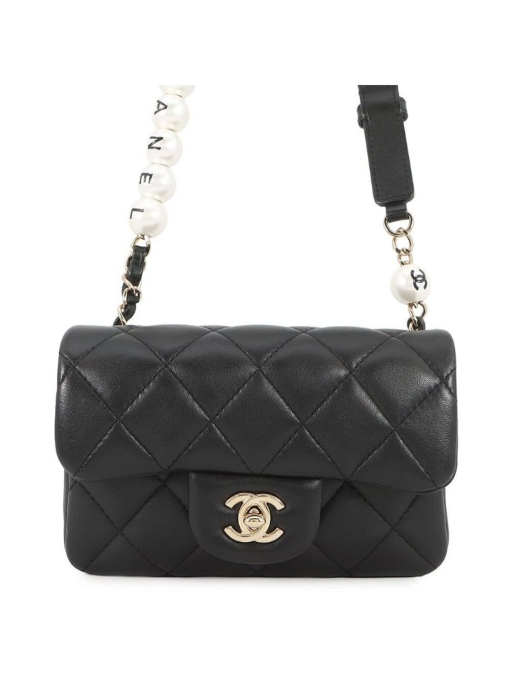 Chanel Shoulder Bag Quilted Mini Logo Ball Lambskin Black